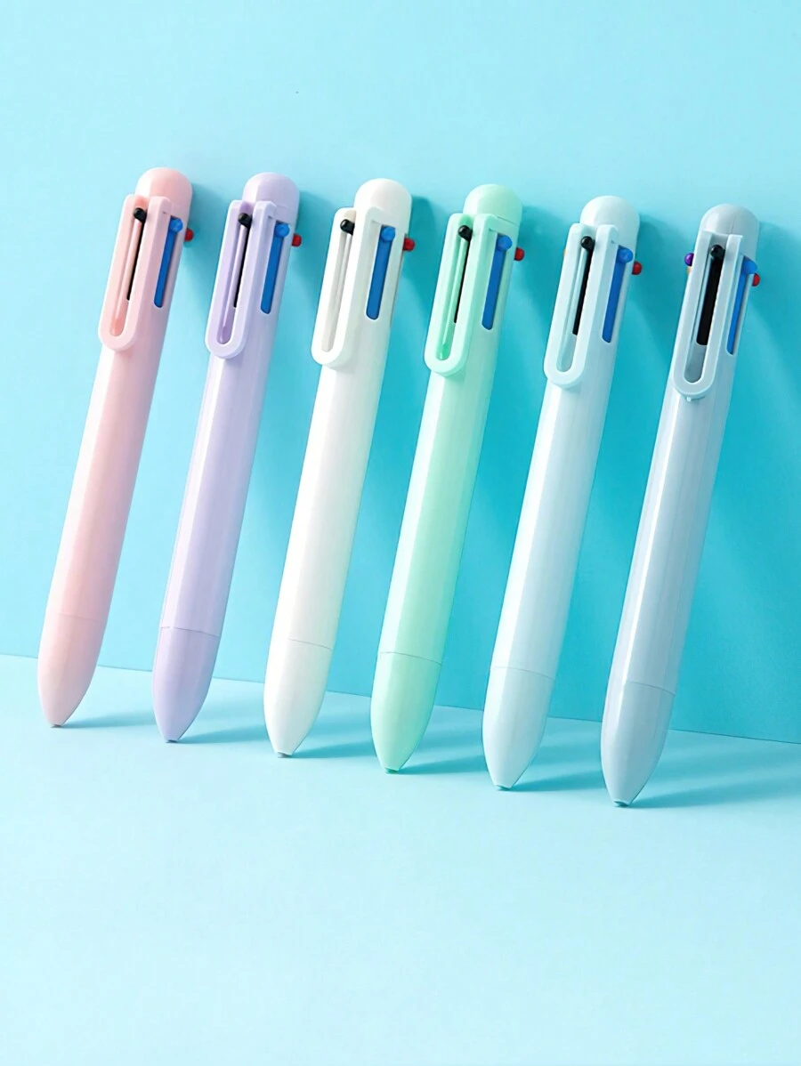 1pc Pure Design Multi Color Ballpoint Pen 0.5mm 6 In 1 Roller Ball Pen Spot Liner Marker Office School Back To School