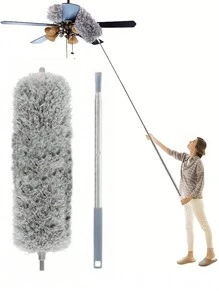 1 Stainless Steel Pole Retractable Duster With 110-Inch Extra Long Pole, Bendable Head And Long Handle Duster For Cleaning Ceiling Fans, High Ceilings, Blinds, Furniture And Cars
