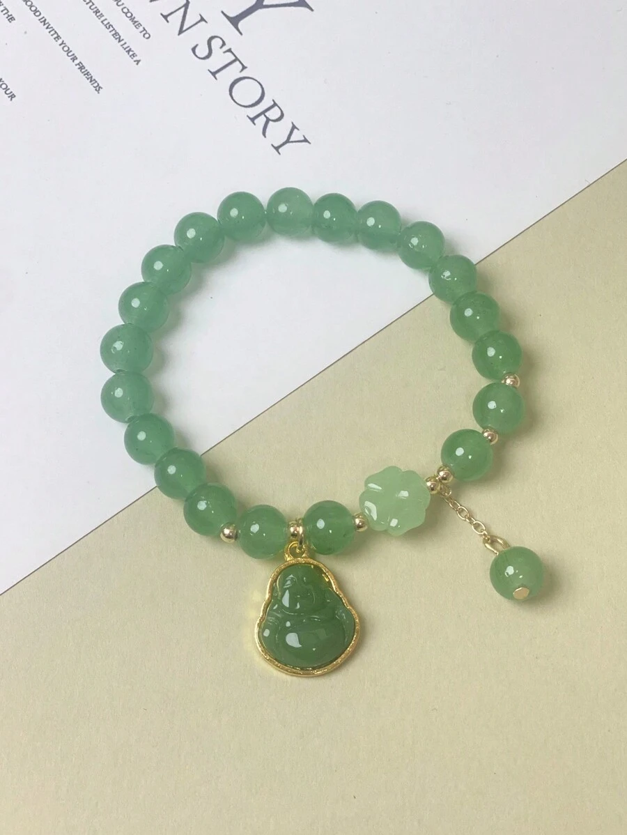 1pc Murano Glass Four Leaf Clover Buddha Pendant Lady Valentines - Mint Green - View 1