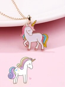 1 peça Colar Pendente de Unicórnio Animal Feminino em Liga de Zinco com Pingente de Óleo Colorido, com Corrente Dourada, Adequado para Uso Diário, Joia