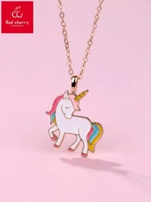 1 peça Colar Pendente de Unicórnio Animal Feminino em Liga de Zinco com Pingente de Óleo Colorido, com Corrente Dourada, Adequado para Uso Diário, Joia