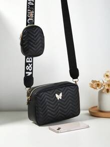 Bolso de hombro con diseño de mariposa para mujer, bolso cruzado acolchado, bolso pequeño - Negro - Ver 3