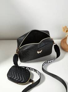 Bolso de hombro con diseño de mariposa para mujer, bolso cruzado acolchado, bolso pequeño - Negro - Ver 6