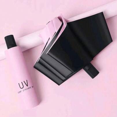 1 Pieza Pequeña Sombrilla Plegable Con Protección De Rayos Uv,1 pieza plegable Paraguas manual , Viajes al aire libre portátil con patrón de letra sol Paraguas