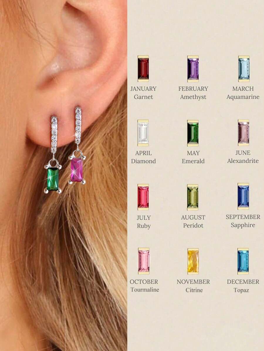 1 đôi bông tai dài bằng Zirconium màu cho nữ bạc Sterling S925 trang sức cao cấp dành cho nữ làm quà tặng tiệc kỷ niệm quà tặng bông tai trang sức cao cấp - Bạc - Xem 1