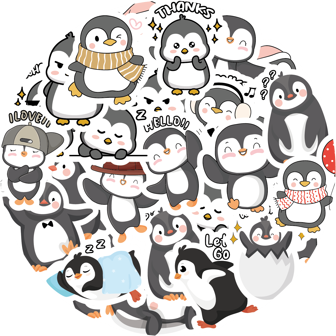  46pcs Cute Penguin Patterned Stickers For Laptops, Water Bottles, Suitcases, Bumpers, Parties, Home Decor, Reusable, Multi-Color Patterned Stickers