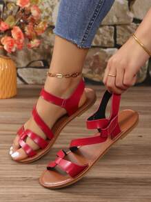 女士紅色平底涼鞋，時尚拖鞋 - 紅色 - 查看 4