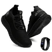 Ultrabone Black Unisex Sports Shoes Walking Running Gym Training + Watch - 黑銀 - 查看 1