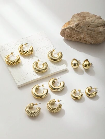 Conjunto de 6 pares de pendientes femeninos de diseño combinado de color amarillo dorado para el Día de la Madre y el verano, regalo perfecto para amigos y fiestas