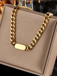 2pcs/Set Stainless Steel Thick Chain Necklace + Bracelet, Hip-Hop Fashion Jewelry Set, Non-Fading, Suitable For Daily Wear - Silver - View 4