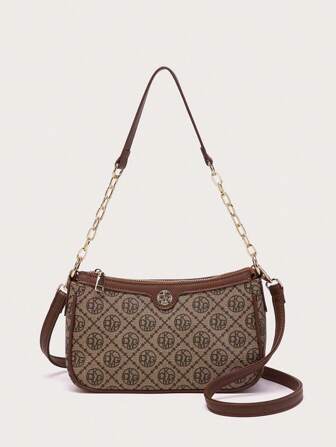 DK DKMG 1 件仿皮字母印花链条肩带单肩包，适合日常使用或节日礼物