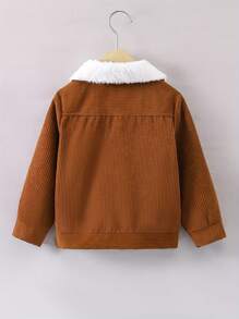 Young Boy Fashionable Corduroy Patchwork Fleece Collar Outerwear Jacket, Lightweight Spring/Autumn