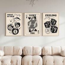 3pcs/Set Fashionable Black & White Feeling Lucky Canvas Wall Art Prints, Poker Dice Cherry Art Deco Wall Decor, Vintage Aesthetic Neutral Decor, Black Art Posters, Bedroom Living Room Hallway Artwork, Wall Art, Summer Decor, Room Decor, Unframed Gifts Birthday Graduation - Black and White - View 6