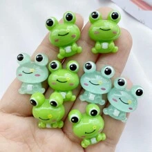 12颗彩色3D绿色青蛙造型装饰鹅卵石，适用于DIY剪贴簿、家居装饰和手工制作——可爱迷你桌面装饰 - 綠色 - 查看 1