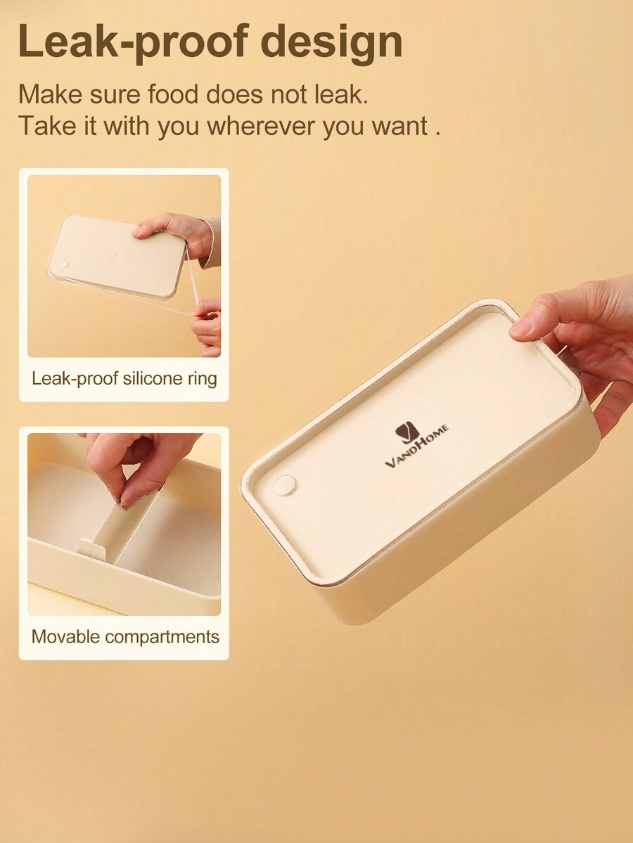 1440ml Microwavable Plastic Bento Lunch Box With Bag, Sauce Container