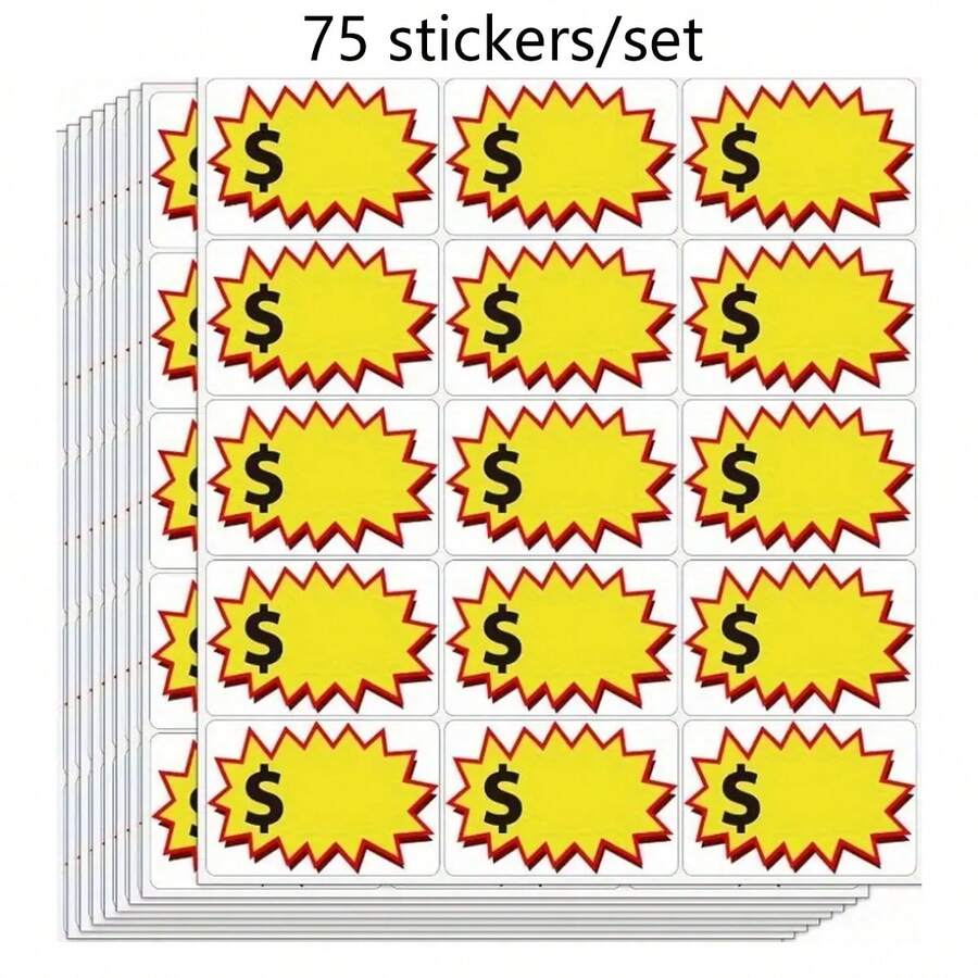75 etiquetas/conjuntos de etiquetas en blanco para etiquetas de precios, etiquetas de precios de pegatinas de explosión para promoción de precios de ropa de supermercado - Multicolor - Ver 1