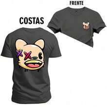 Premium Cotton T-Shirt Printed Comfortable Rabbit FF Front Back - 深灰色 - 查看 1