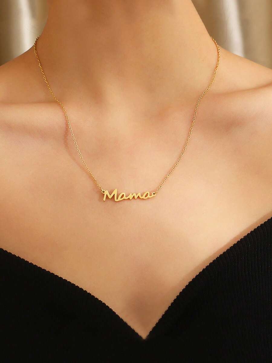 1 件不锈钢 MAMA 字母吊坠项链，母亲节个性化礼物