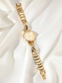 Disu Ladies' Classic Stainless Steel Business Quartz Watch With Gold Strap And Diamond Detailing, Plus A Gold 'Love' Bracelet, Suitable For Everyday Wear As A Gift For Students Returning To School - Gold - View 4