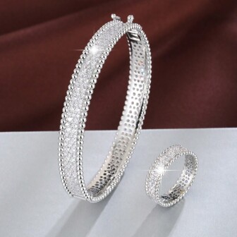 2入組時尚的银河星球主題微鋪滿圓形手鐲及戒指