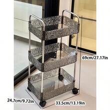 1套4層實用推車式儲物架，配有掛籃和輪子，安裝簡單，適用於辦公室，浴室，廚房，兒童房，教室 - 透灰色 - 查看 4