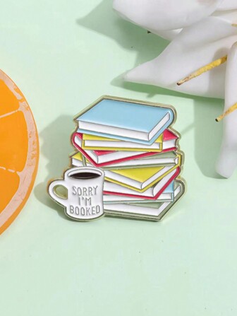 Creative Book Shaped Brooch, Personalized Coffee Book Design, Versatile Metal Badge Geometric Pin