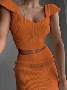 OK@Y conjunto de top con falda midi - Naranja - Ver 2
