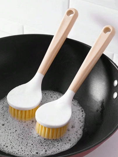 1pc Long Handled Household Kitchen Pan Washing Brush, Oil-Resistant Dish Scrubber With Anti-Scald Handle, For Pot And Dish Cleaning,Kitchen,Bathroom,Home,Household Supplies