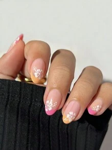 24 cái/bộ Hoa ngắn kiểu Pháp Thiết kế theo phong cách nhỏ tươi ngọt ngào Móng tay giả Thích hợp cho các bạn gái/Cuộc sống hàng ngày của phụ nữ. Buổi tiệc. V.v. + 1 Gel thạch + 1 Dũa móng tay. Nhấn vào móng tay Đồ dùng làm móng - Nhiều màu - Xem 1