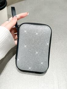 6pcs Apple Data Cable Storage & Protection Set, Compatible With Apple Phone 20W Fast Charging Data Cable, With Flash Drill & Glitter Cable Organizer - Silver - View 2
