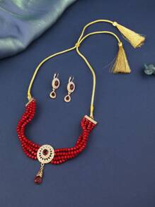 1套阿拉伯風格手工珠寶項鍊，掛墜為水滴形鑽石項鍊，包含相配耳環，適用於女性婚禮、派對、節日及舞會等場合穿搭珠寶套裝 - 項鍊耳環二件組 - 查看 16