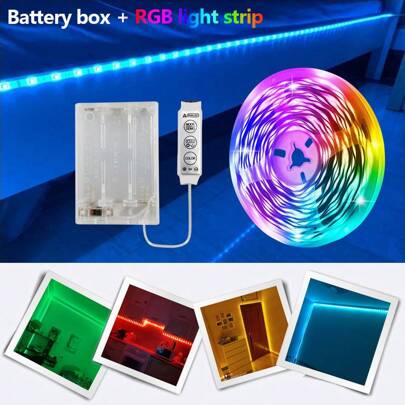 1卷 3.28英尺~49.21英尺 电池供电 RGB LED灯带，5V 3535 变色柔性 LED 灯，带 3 键控制器，适用于室内/室外卧室、书桌、家居、房间、电视、露营和 DIY 装饰
