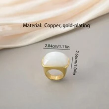 1 Peça Anel Quadrado Grande Decorado com Gemas, Banhado a Ouro 14K em Aço Inoxidável, para Homens e Mulheres, Luxuoso e Elegante