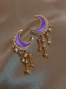 1pair Multicolor Purple Moon Shaped Tassel Earrings