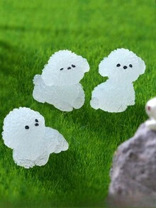 4 chiếc Dạ Quang Dễ Thương Hình Con Chó Nhựa Trang Trí Cảnh Quan Thu Nhỏ, Đồ Chơi Mô Hình Động Vật Thực Tế Cho Phong Cảnh Vi Mô, Tượng Hình Động Vật Hoạt Hình - trắng - Xem 4