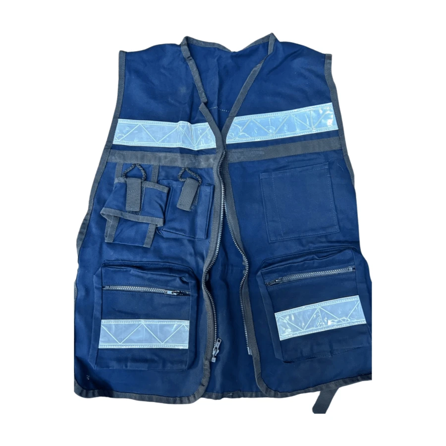 Chaleco de Seguridad Industrial Tipo Brigadista con Cinta Reflejante de Alta Visibilidad con Costados Abiertos para Ajustar a varias tallas. Disponible en 14 Colores. (Amarillo Fosforescente, Naranja, Negro, Azul Marino, Rojo, Vino, Azul Rey, Verde Manzana, Caqui, Verde Bandera, Gris, Rosa Mexicano, Rosa Claro, Amarillo Canario) - Azul Marino - Ver 1