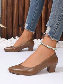 Women's Pointed Toe High Heel One-Piece Work Shoes, Waterproof & Skidproof Brown Pumps