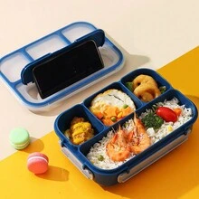 1 Hộp cơm Bento kèm nĩa, hộp đựng thực phẩm chống rò rỉ 4 ngăn, hộp đựng đồ ăn trưa cho trường học, văn phòng, du lịch, lò vi sóng, có thể rửa bằng máy rửa chén, màu xanh lam - Hồng - Xem 7