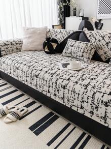 1入通用四季沙發墊，現代簡約防滑沙發套面料，可水洗，防塵，防污，不褪色，適用於L型，1-，2-，3-，4-座沙發 - 黑與白 - 查看 3