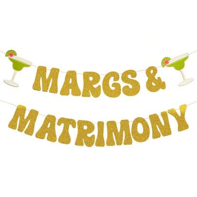 Margs & Matrimony Gold Banner Bachelorette Party Decor, Carnival Photo Booth, Summer Bridal Shower Backdrop, Bridal Shower, Christmas