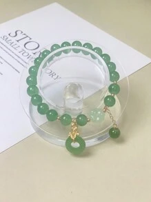 1 件景泰蓝四叶草幸运扣和宝石串珠女士手链，节日礼物情人节