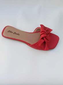 Sandália rasteirinha chinelo flat com laço vermelha