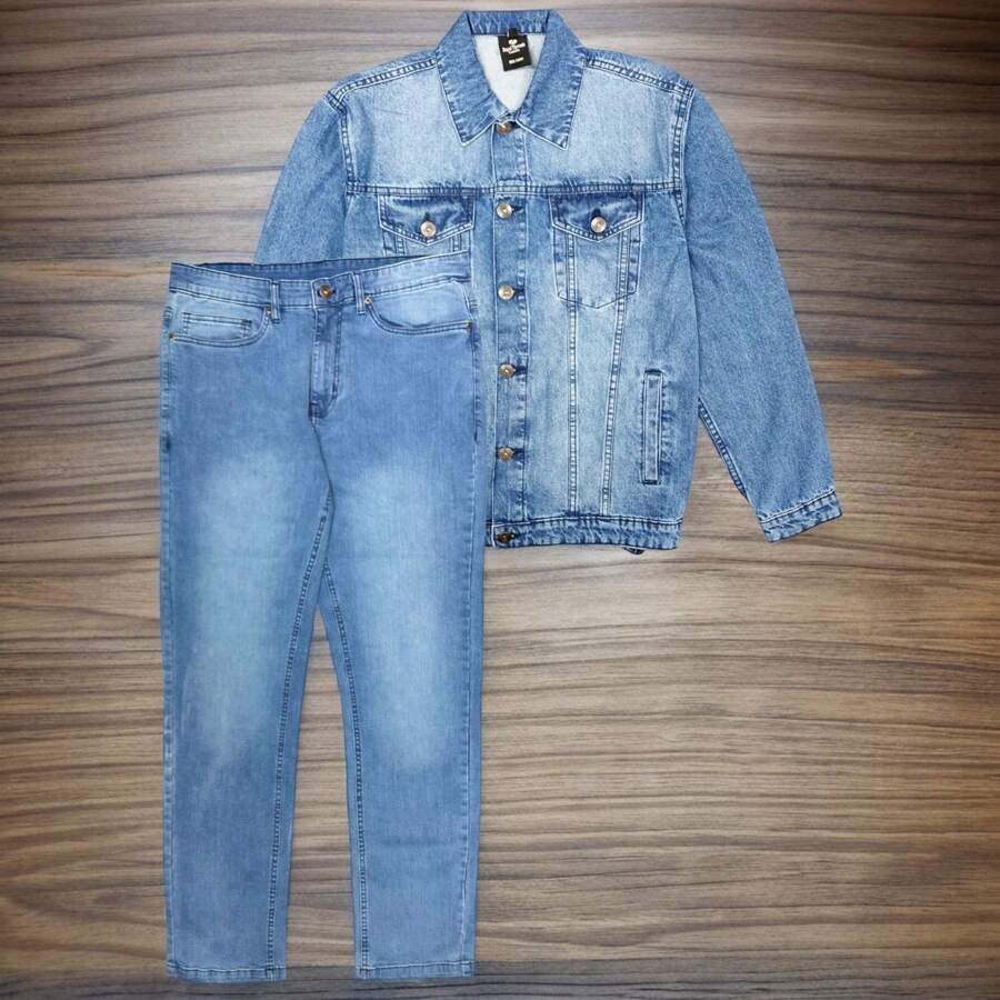 Men's Denim Classic Jean Suit Outfit - 天空 - 查看 1