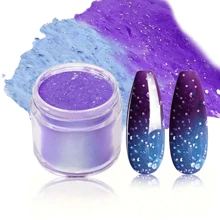 Poudre pour ongles de trempage brillante à changement de température de 10 g en bleu et violet, longue tenue sans lampe UV, excellent cadeau pour les femmes