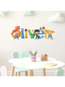 1入組可愛卡通字母牆貼- 自粘式乙烯基貼紙，適用於臥室、客廳和幼兒園裝飾 - 黃色 - 查看 3