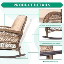 VIVIJASON 3-Piece Outdoor Conversation Bistro Set, Patio Wicker Rocking Chairs Rattan Furniture Sets W/ 2 Rattan Chairs, Cushions, Glass Top Side Table For Garden Porch Backyard - 米色 - 查看 3