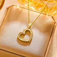 1件蜻蜓与心形几何珍珠吊坠项链，创意设计简约优雅风格，经典时尚休闲，适合情人节、斋月、节日、日常佩戴、派对、送礼（OPP袋包装盒仅供拍摄使用） - 金色 - 查看 3