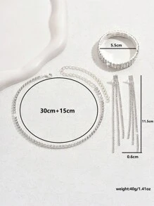 4pcs Women Jewelry Set, European And American Fashion Charm Rhinestone Chain Bracelet, Earrings, Necklace Jewelry Set, Gift For Mother - Multicolor - View 5