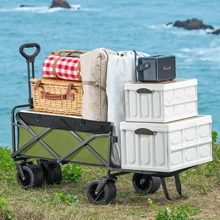【輕量風格】輪式折疊購物車，大容量多功能車，適用於花園公園戶外沙灘露營，便攜式燒烤推車 - 軍綠色 - 查看 1