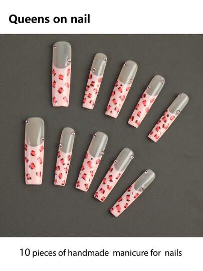 手作りフェイクネイル 2K年代/カラー/レオパードプリントパターン、女性用ブライダルパーティーデイリーウェア、マザーアンドドータークリスマスギフト、レディースアクセサリー、取り外し可能で再利用可能、ハンドメイドアーマー、長さがある筒型のA型ネイルピース 10個
